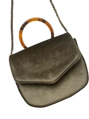 Anthropologie Simone Velvet Lucite Handle Crossbody Bag Olive Green